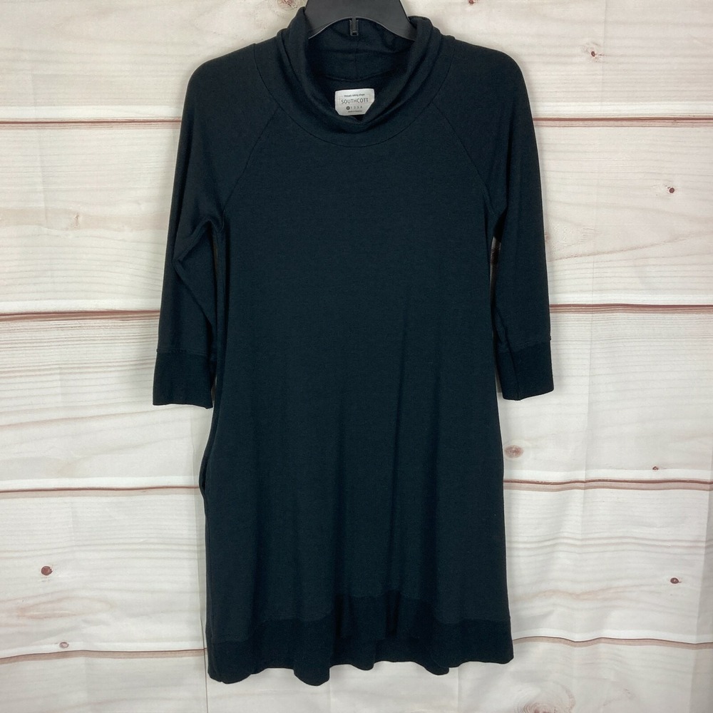 Southcott Dress Women 0 XS Black Cowl Neck Knit Sweater 3/4 Sleeve Pockets Solid